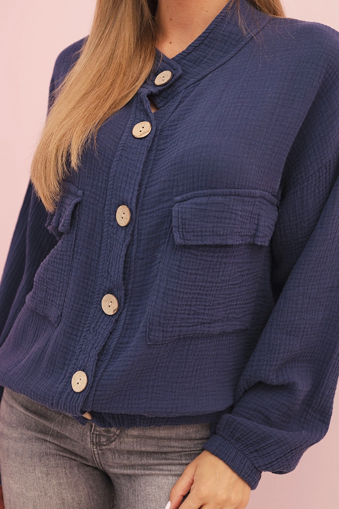 Kesi Włoski Women&#039;s muslin shirt with long sleeves navy