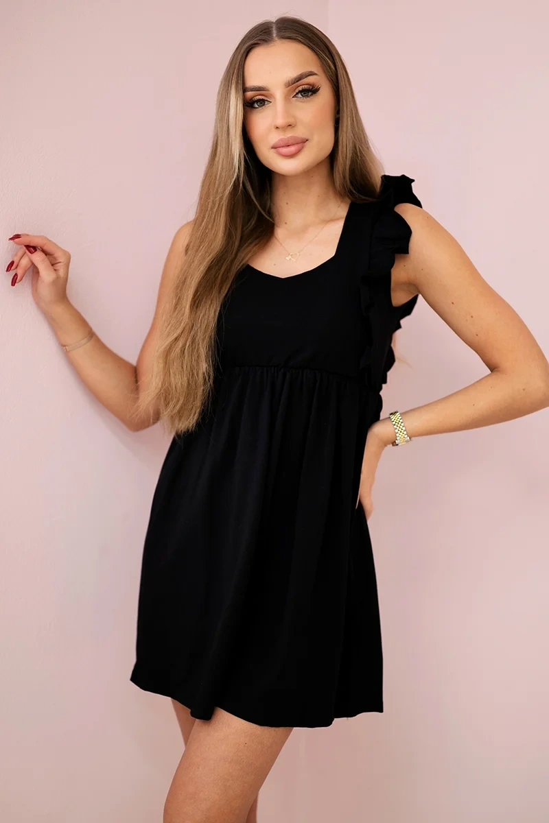 Dress with ruffles on the sides black