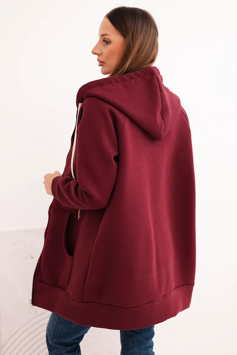 Kesi Włoski Women's sweatshirt with a hood and zipper burgundy
