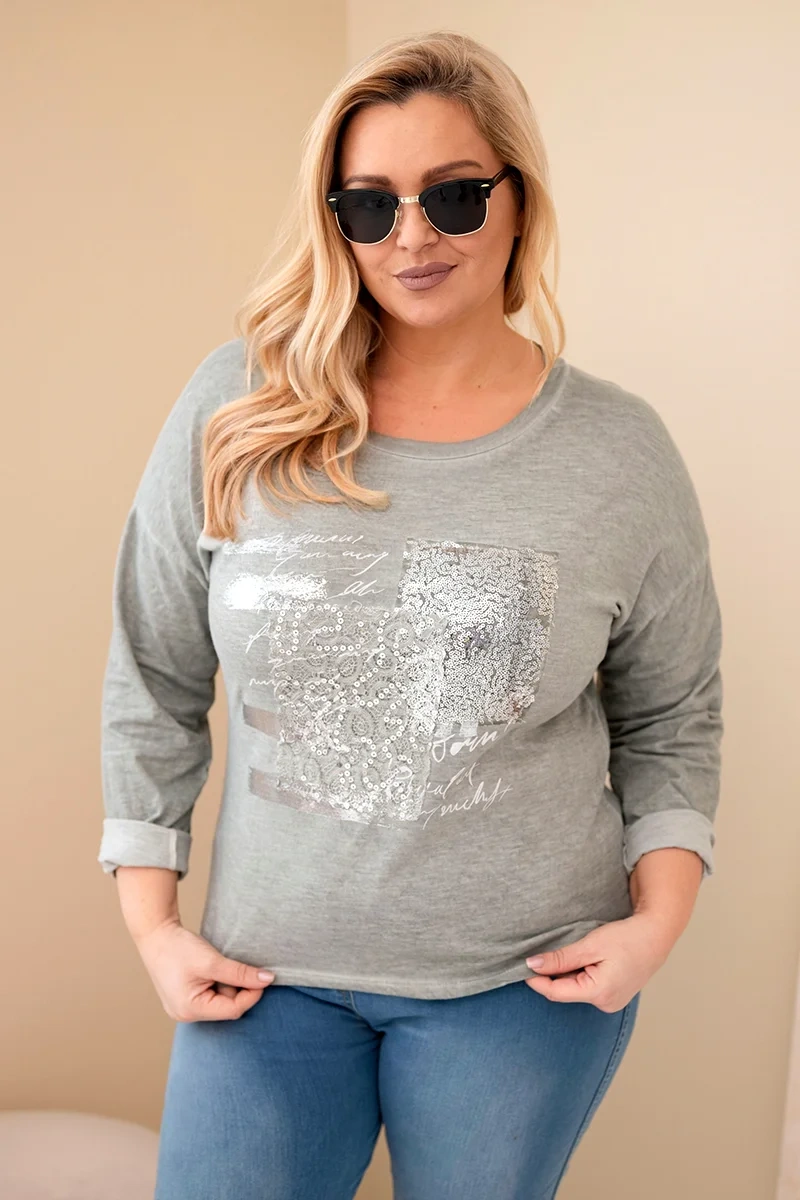 Kesi Włoski Dámska blúzka Plus Size s potlačou a predĺženým zadkom khaki