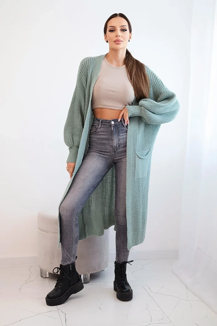 Kesi Włoski Long cardigan light mint sweater
