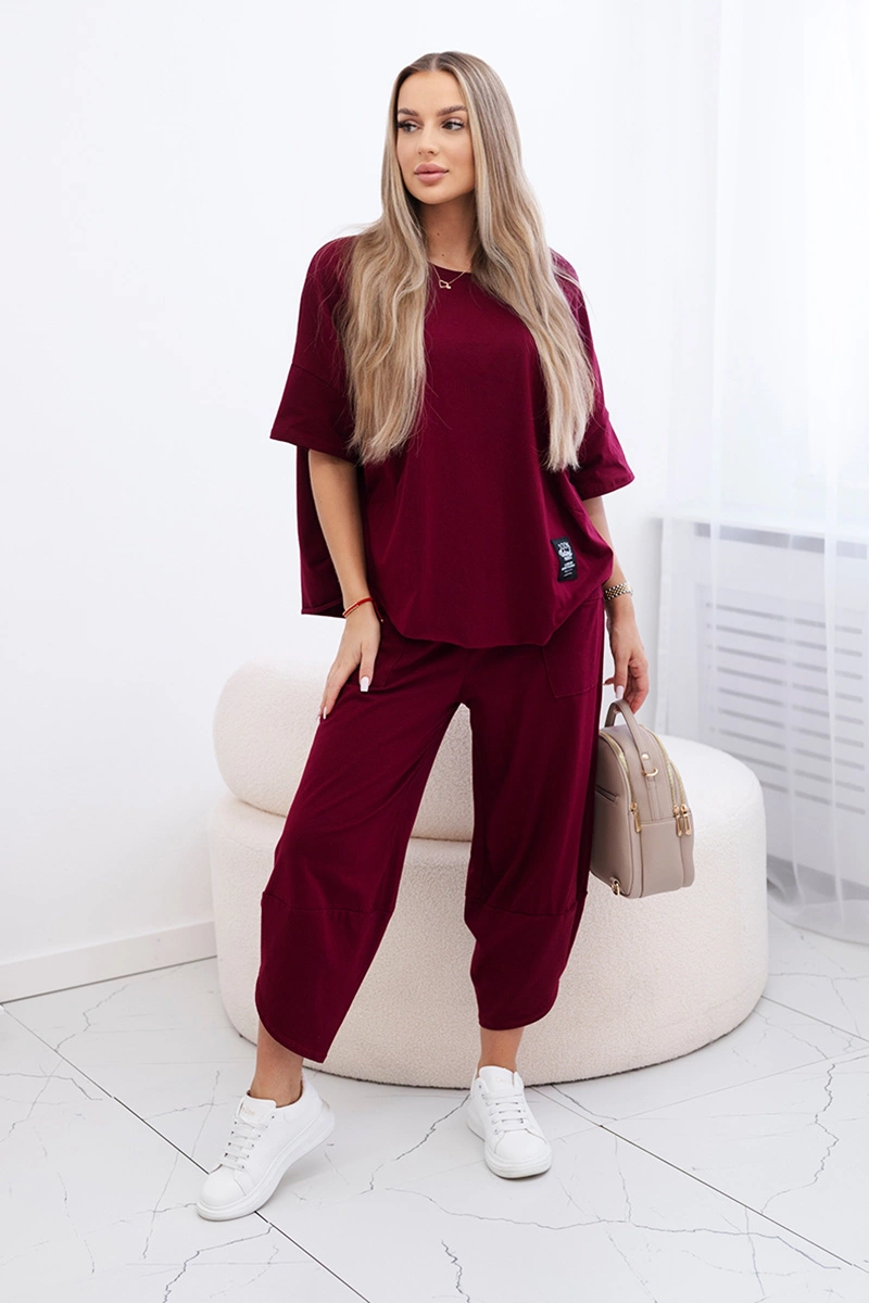 Kesi Włoski Cotton set blouse + trousers burgundy