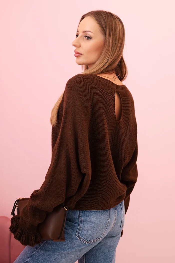 Kesi Włoski Women&#039;s mohair sweater with gathered sleeves and a back cutout brown