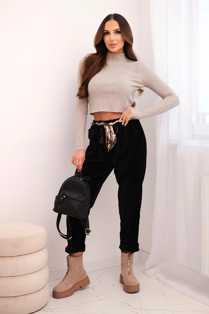 Kesi Włoski Women's viscose pants with a scarf belt black