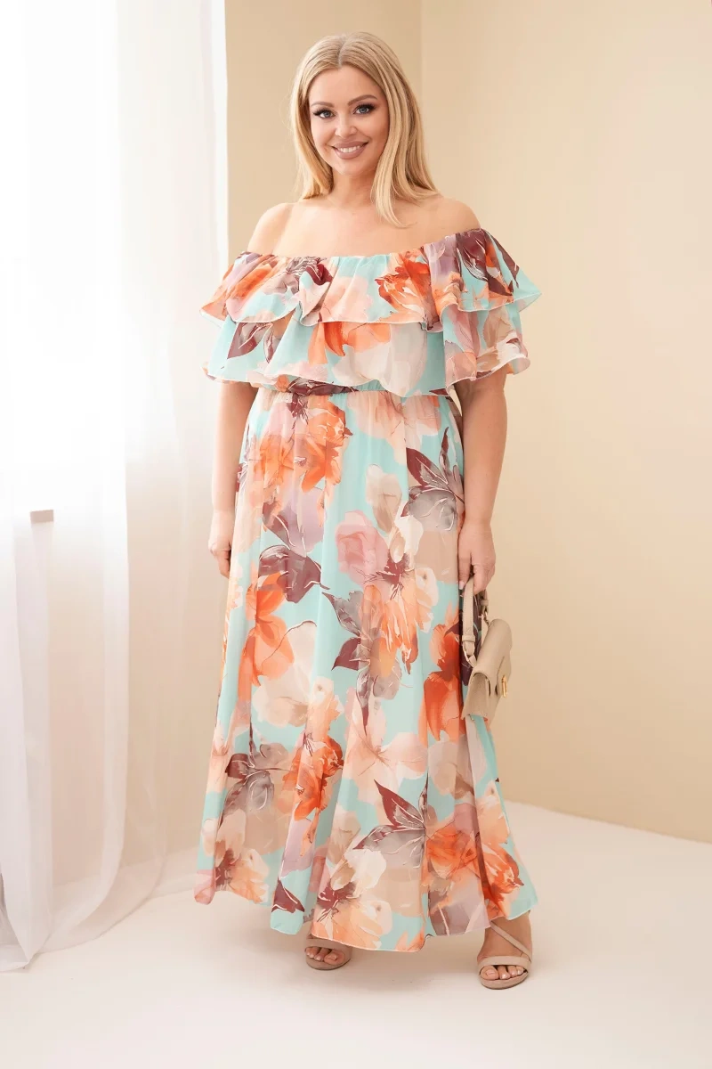 Kesi Plus Size maxi šaty s volánom mätovozelené