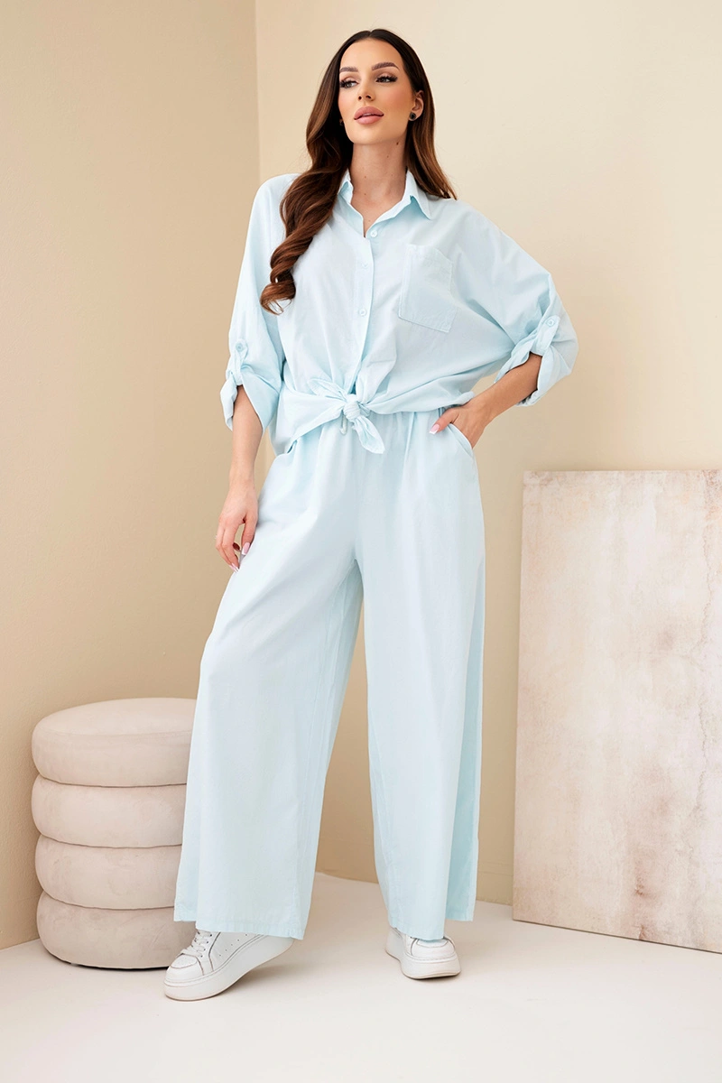 Дамски памучен комплект Kesi с риза и широки панталони