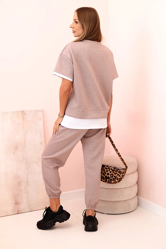 Kesi Włoski Women&#039;s butter set with short sleeves and pants beige melange