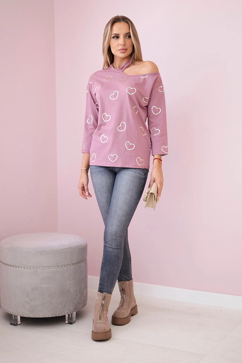 Blouse with heart print dark pink
