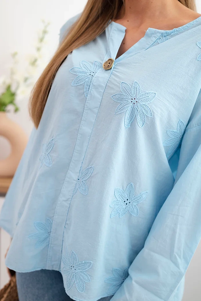 Kesi Włoski Shirt blouse with an embroidered pattern blue