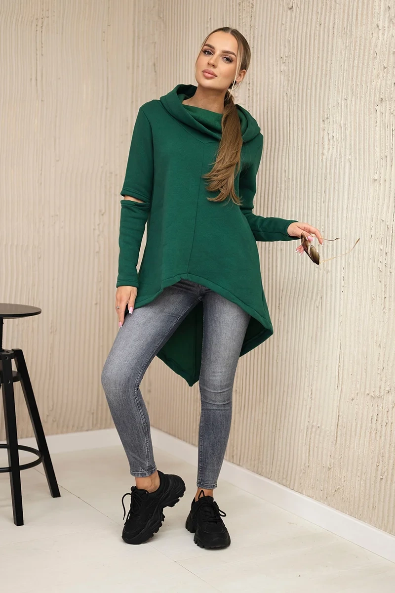 Insulated sweatshirt with a long back part dark green