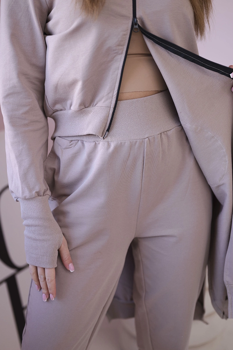 Set of sweatshirt with long side dark beige