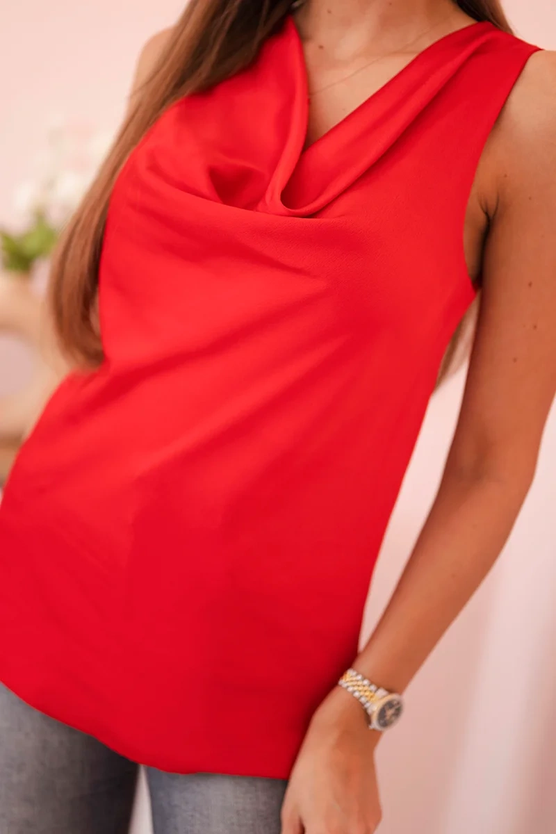 Kesi Włoski Women's satin blouse with a waterneck – an elegant cut red