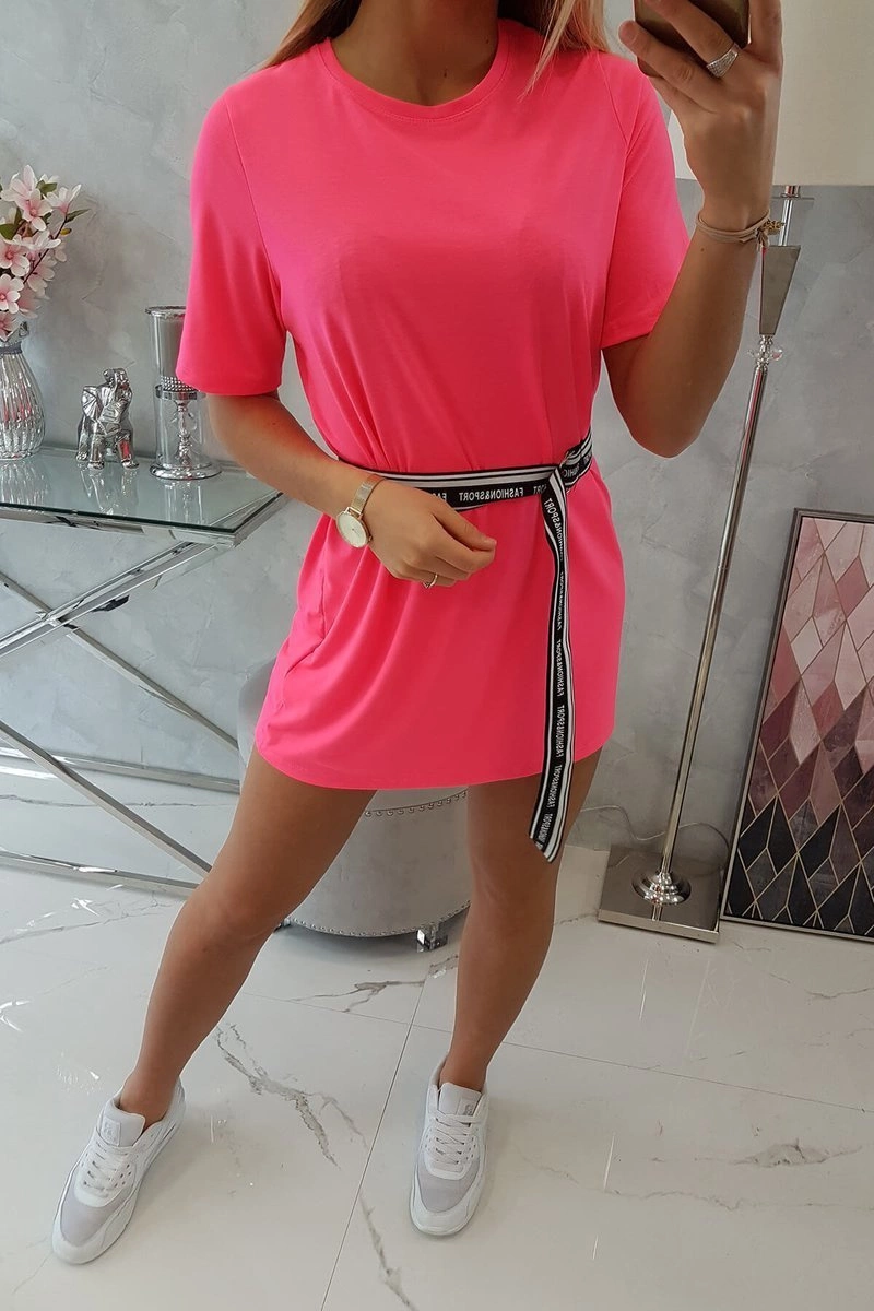 Dress with decorative belt pink neon