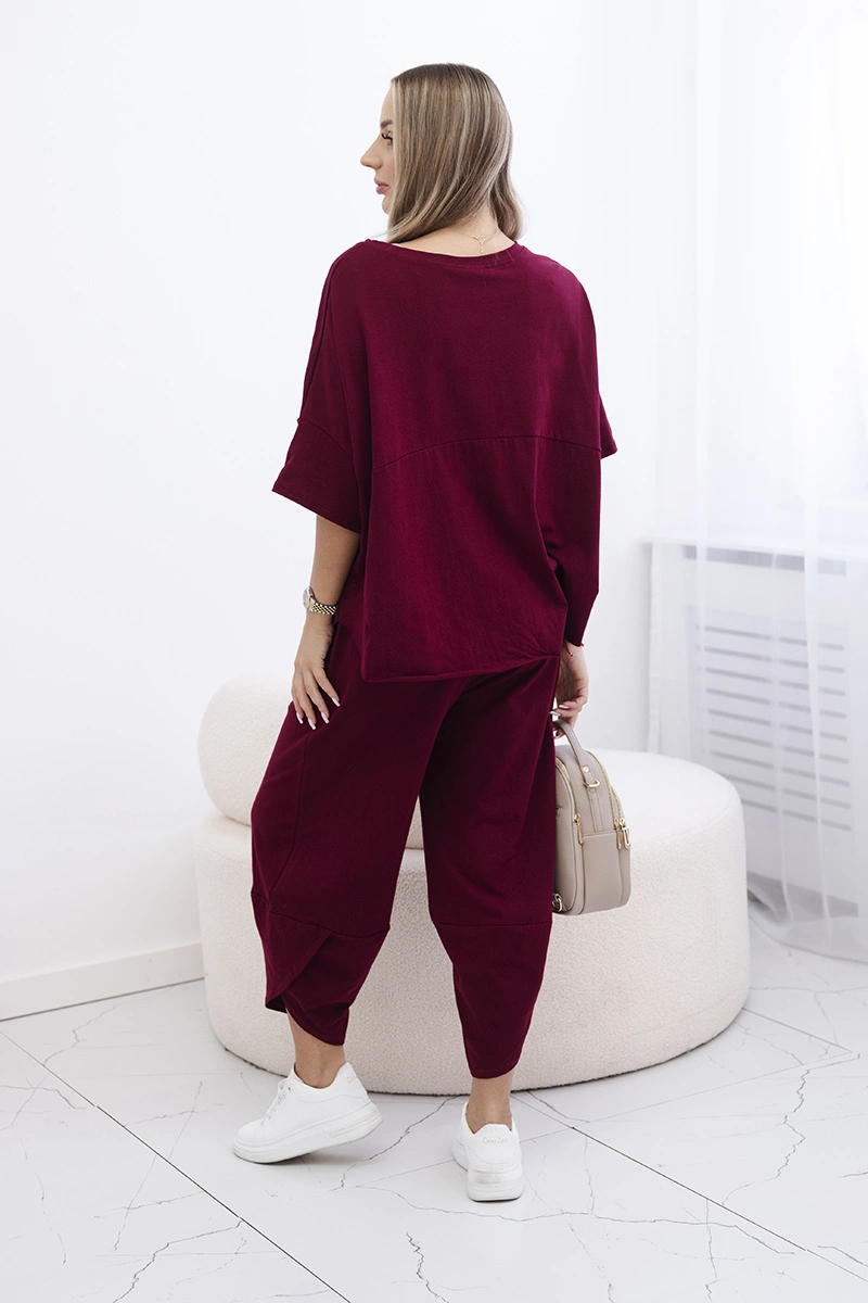 Kesi Włoski Cotton set blouse + trousers burgundy