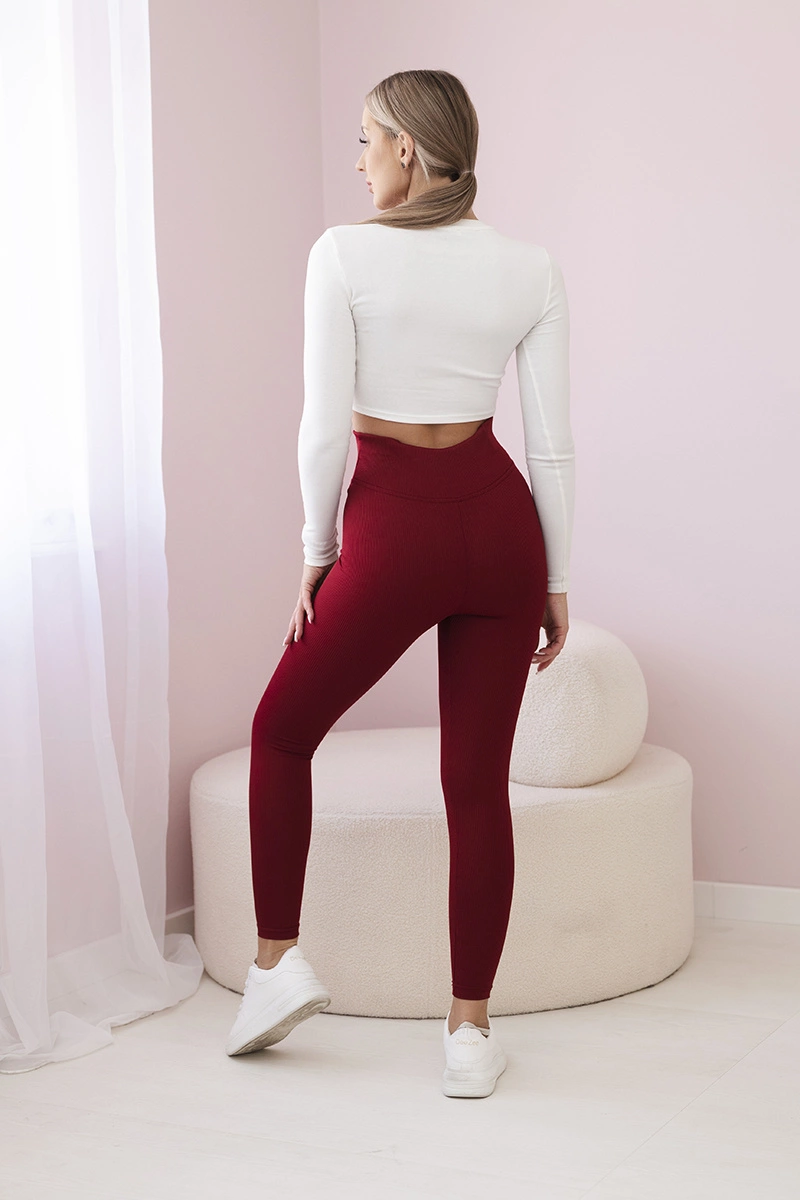 Striped leggings trousers in burgundy color