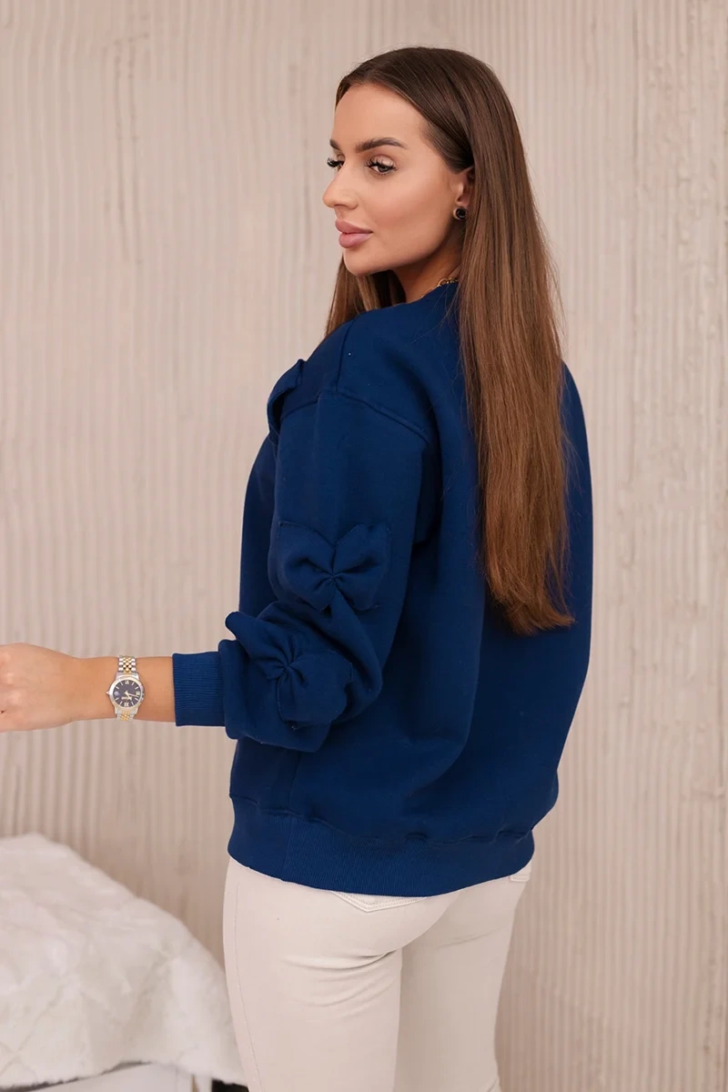 Insulated cotton sweatshirt with decorative bows dark blue