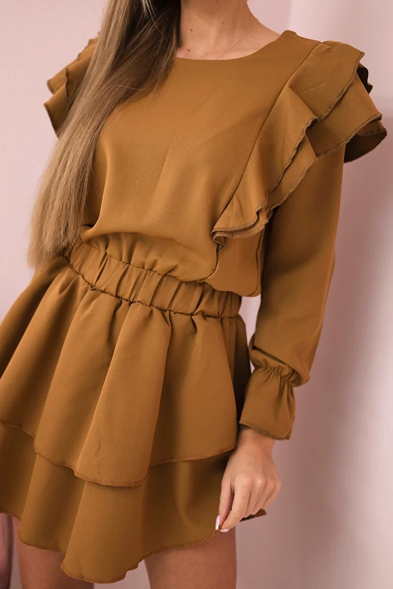 Dress with camel vertical ruffles