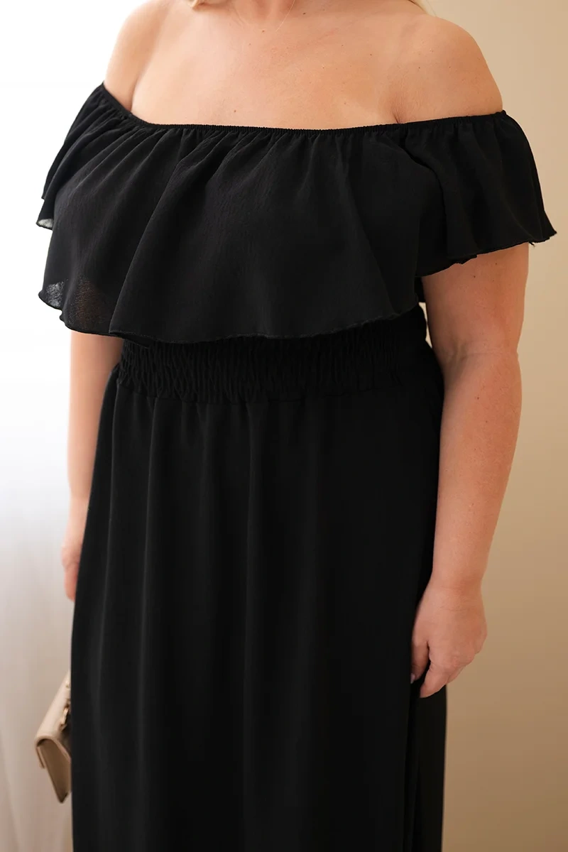 Kesi Plus Size maxi šaty s volánom, čierne