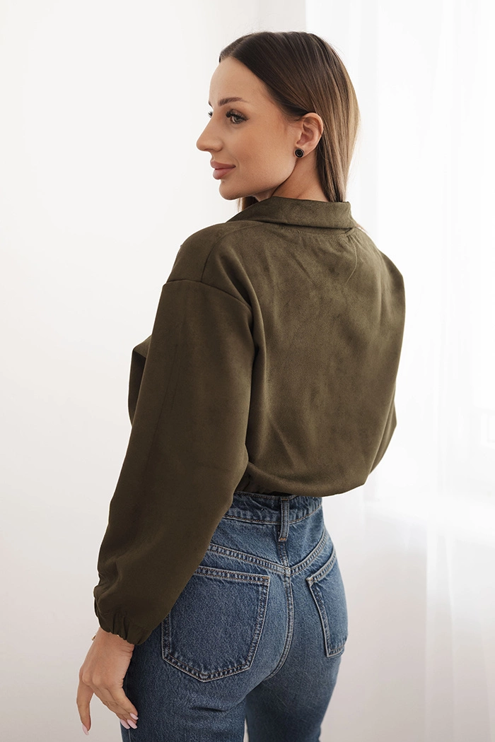 Suede zip-up sweatshirt in khaki color