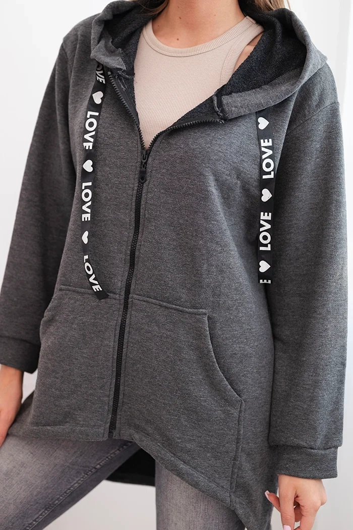 Sweatshirt with a long back and a graphite hood