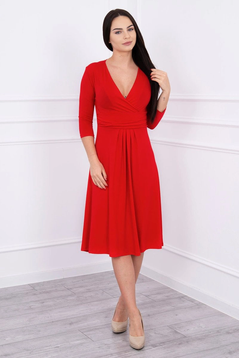 marka niezdefiniowana Dress with cut-off under the bust, 3/4 sleeves red