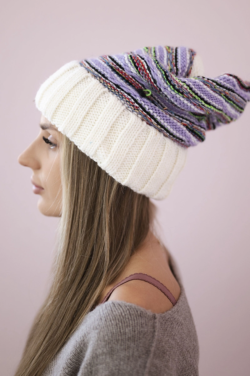 Women&#039;s cap Feba K330 ecru+purple