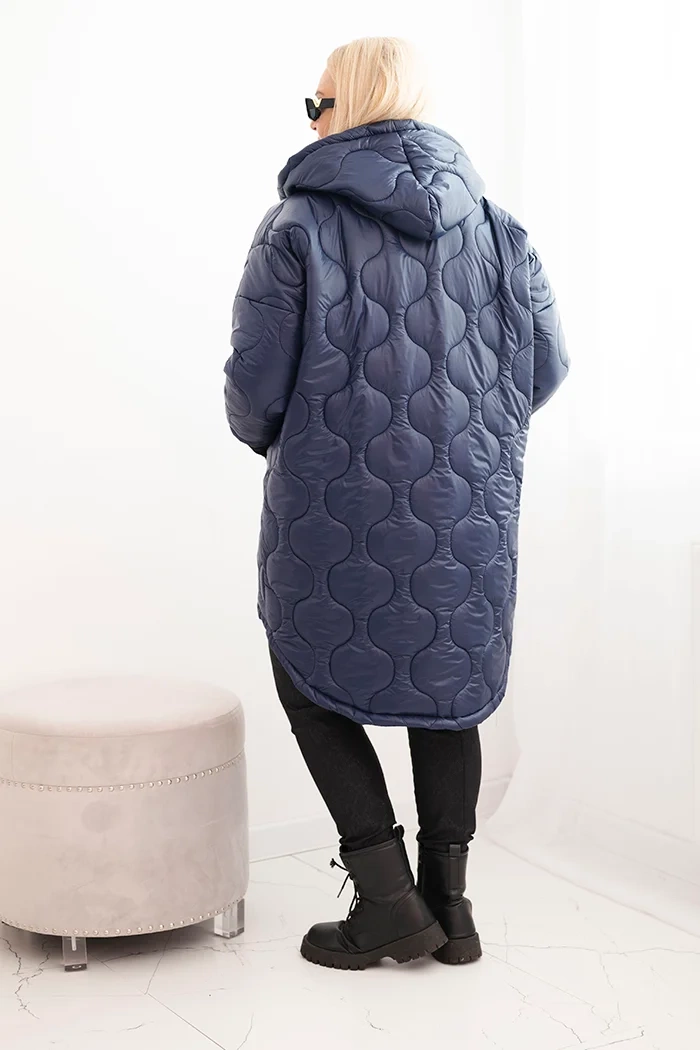 Kesi Włoski Women's Plus Size quilted jacket with a hood navy blue