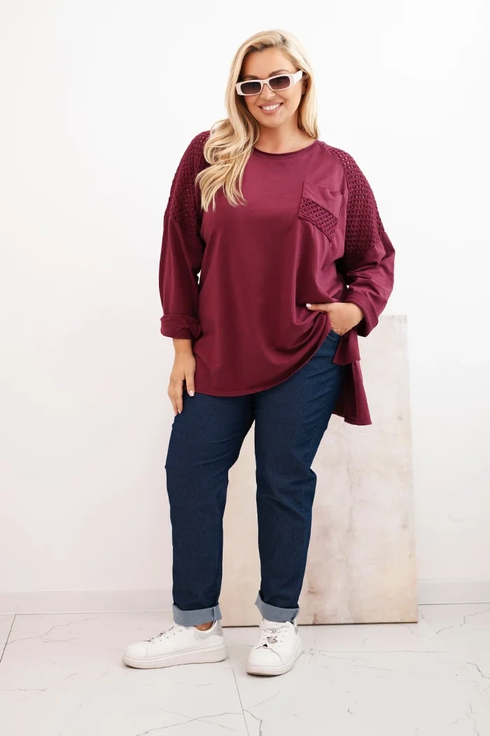 Kesi Włoski Plus Size women's cotton blouse with print burgundy
