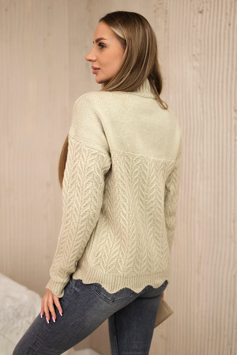 Sweater with decorative frill in beige color