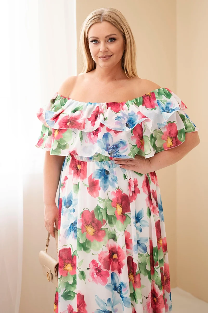 Kesi plus size maxi šaty s volánikmi