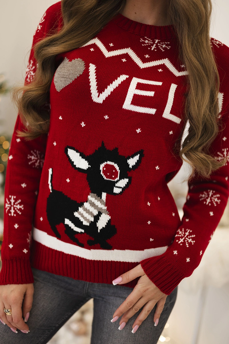 Christmas sweater with red lettering