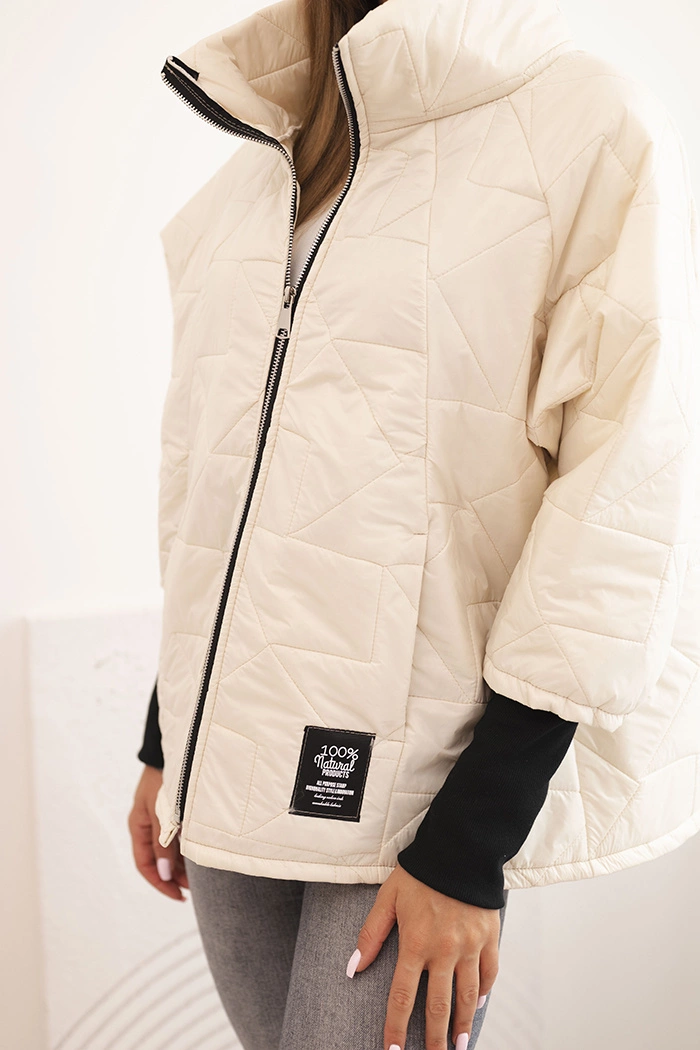 Kesi Włoski Women's quilted jacket with a short cut and stand-up collar light beige
