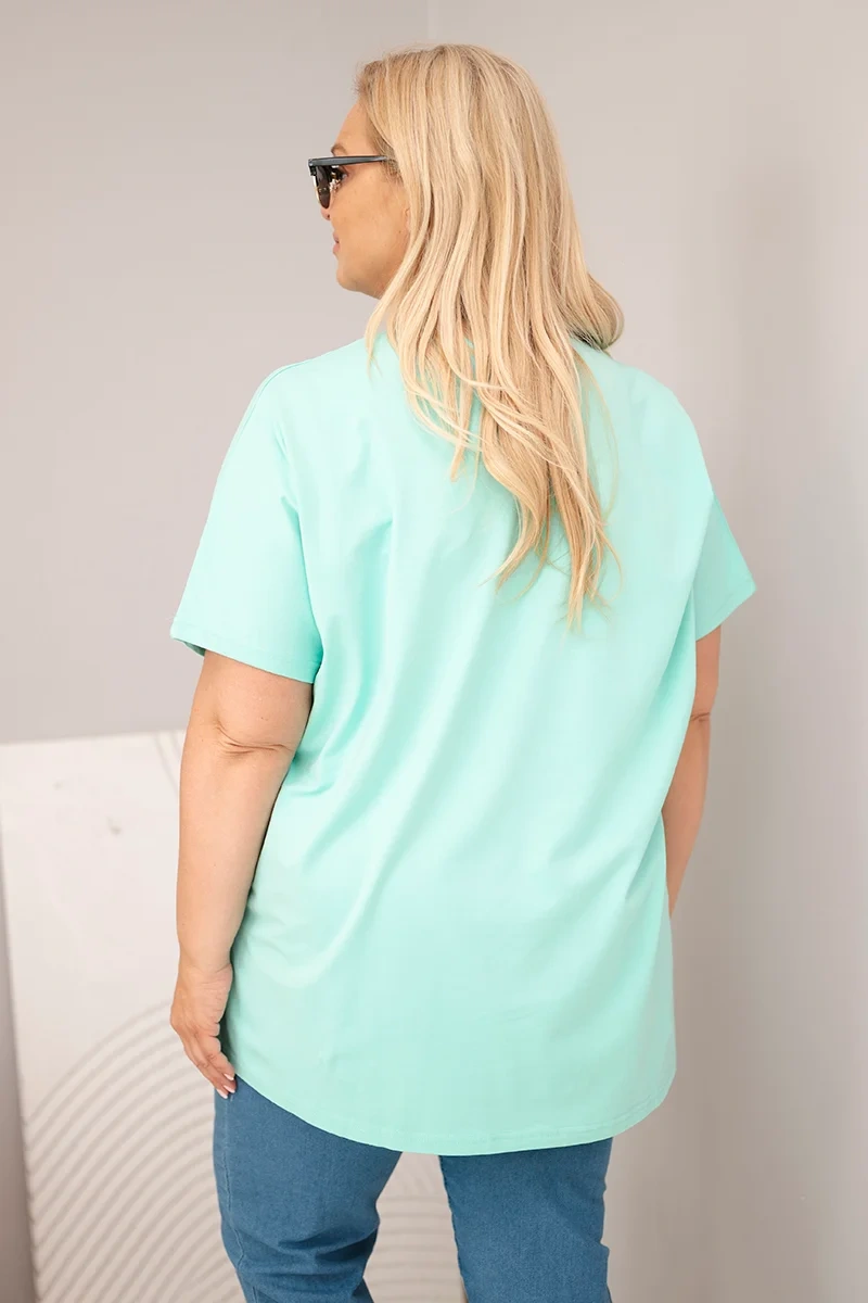 Plus size blúzka s motýľmi mint