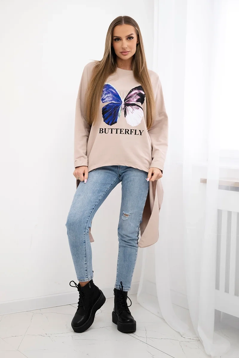 Oversize print blouse beige