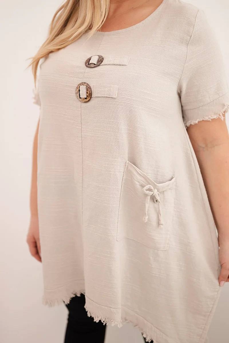 Dámske plus size šaty s vreckom béžové