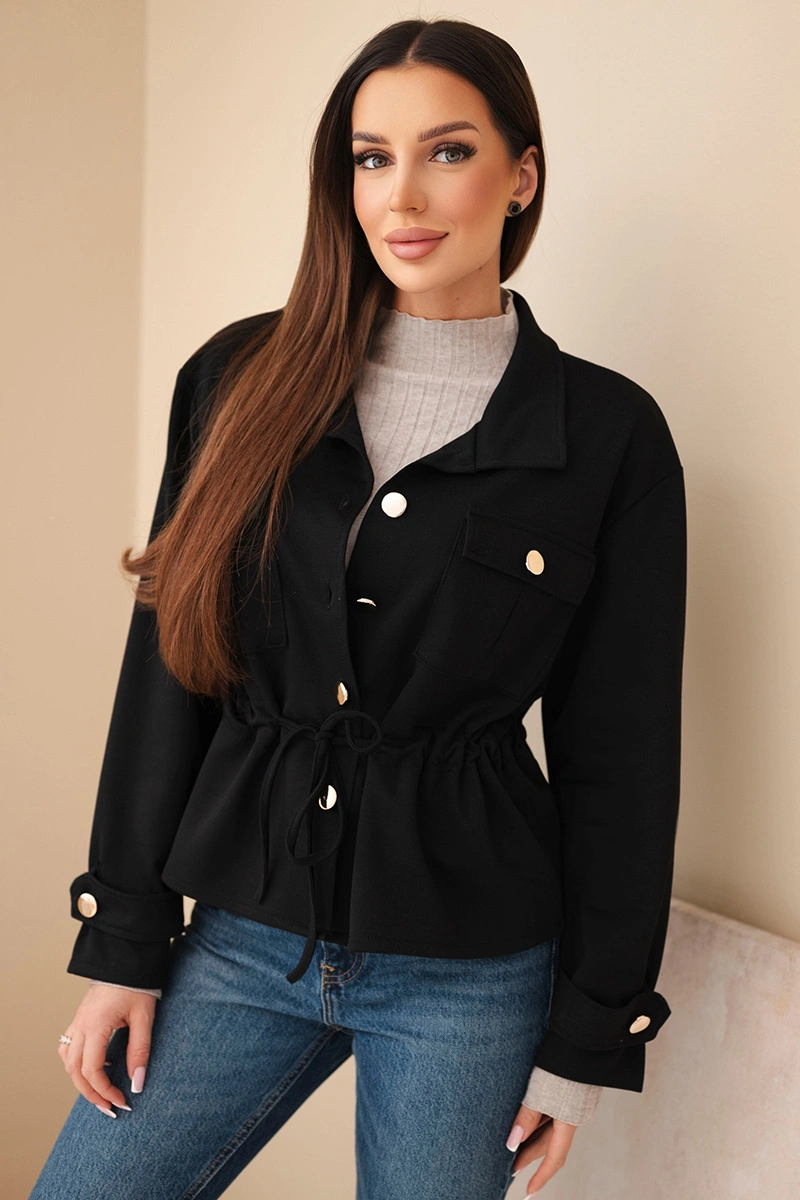 Дамски суитшърт с цип, джобове и връзки за стягане