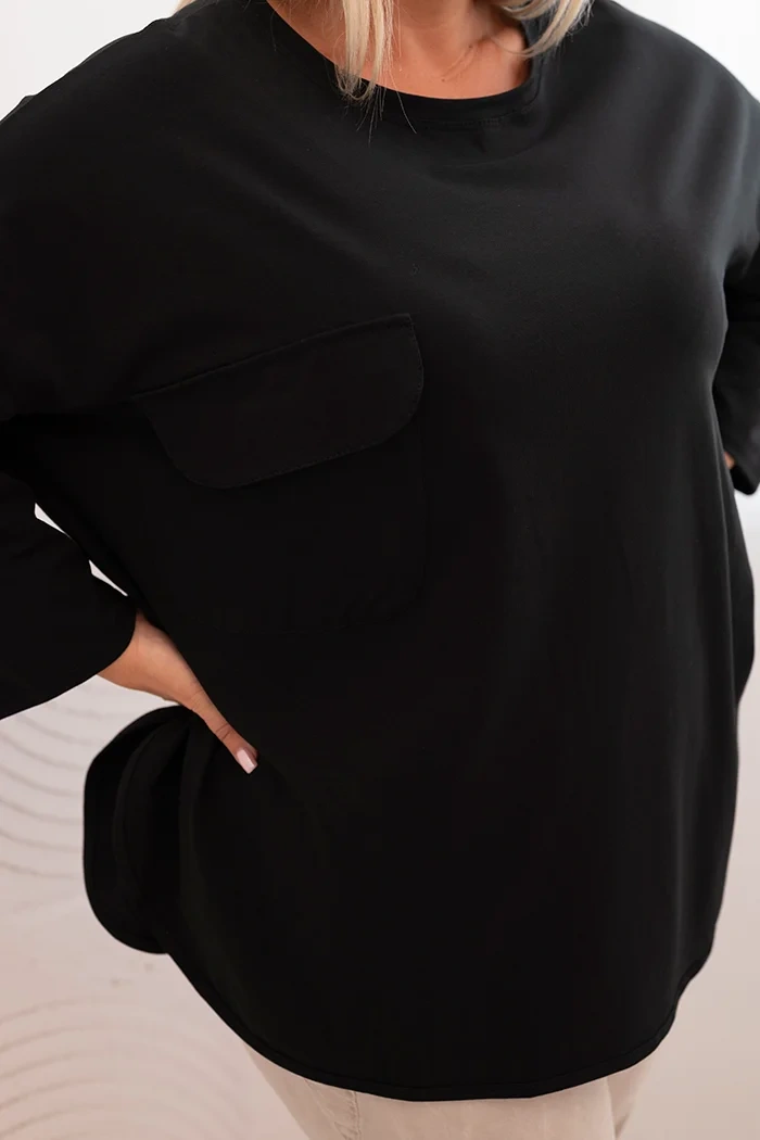 Kesi Włoski Dámska blúzka Plus Size s bavlnou, s vreckom a s podhodeným rukávom čierna