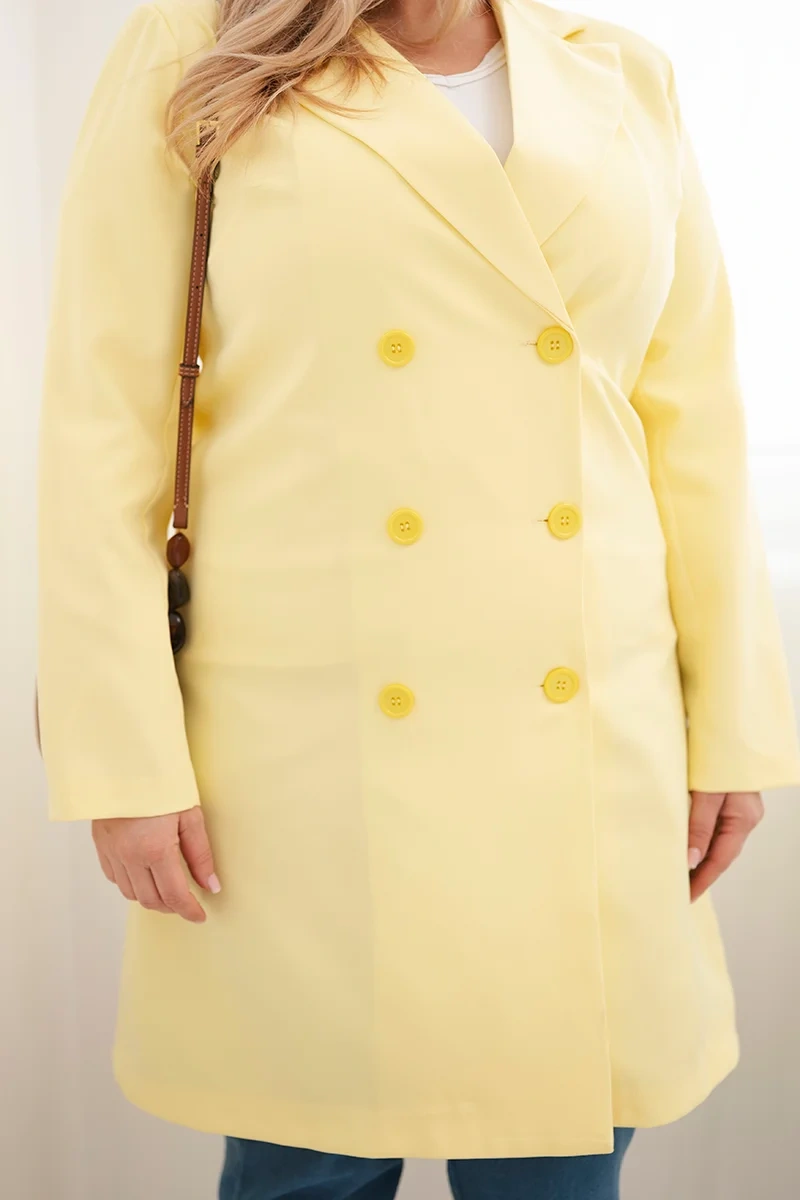 Kesi Plus Size žltý dvojradový kabát
