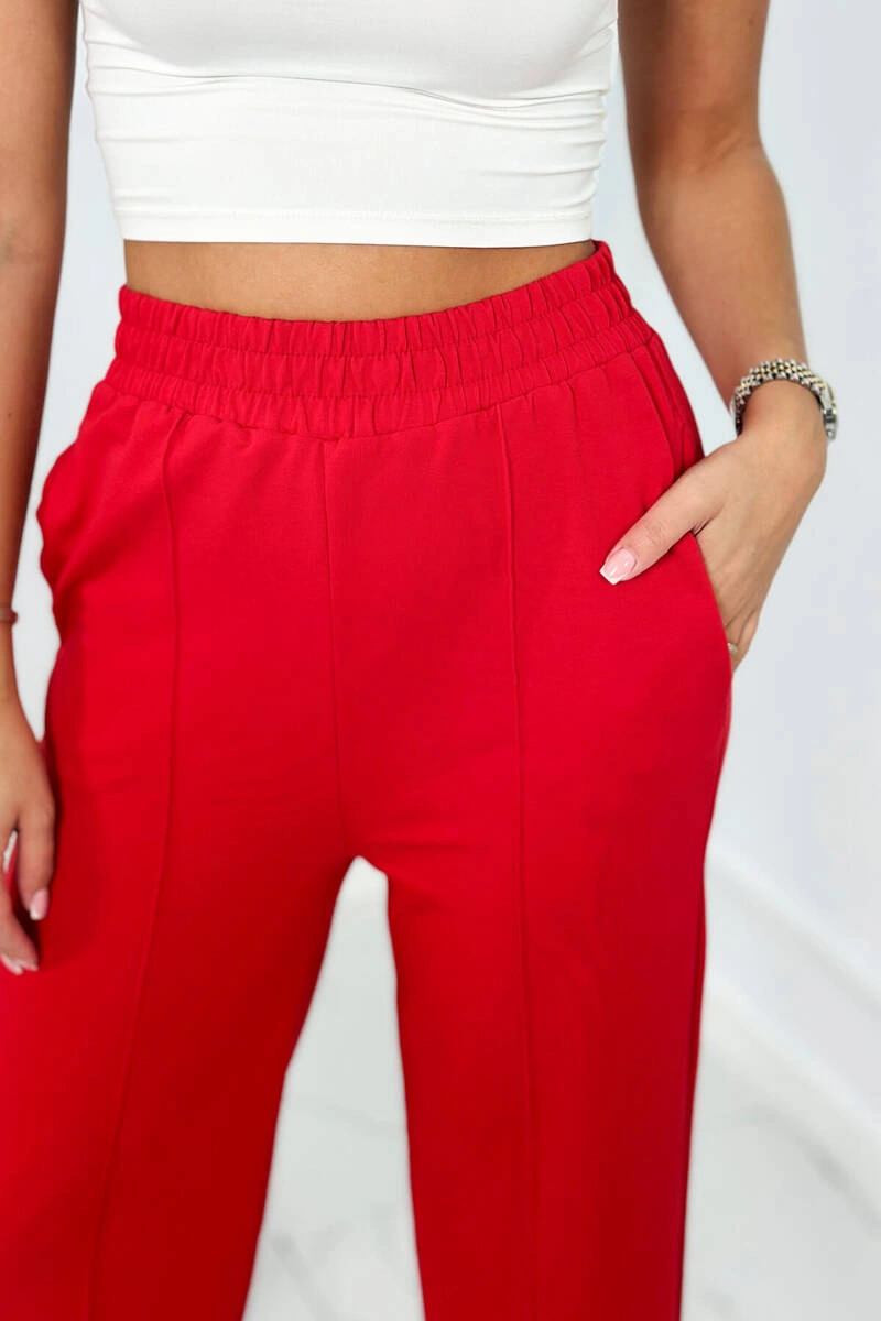 Cotton set Sweatshirt + Wide leg trousers red