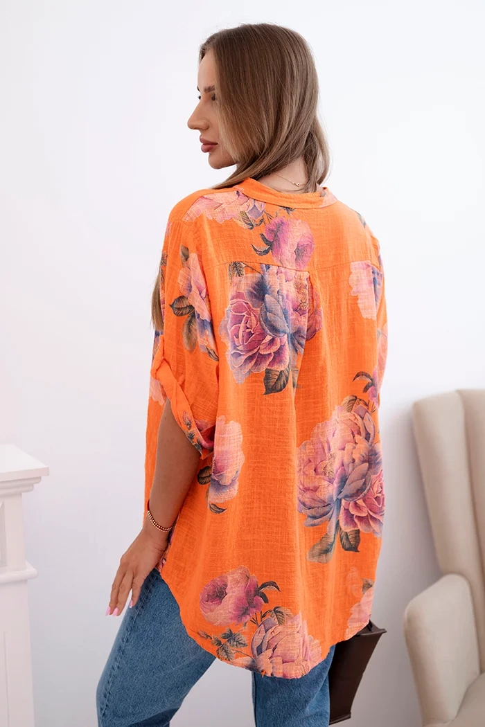 Kesi Włoski Women's cotton blouse with a floral pattern orange