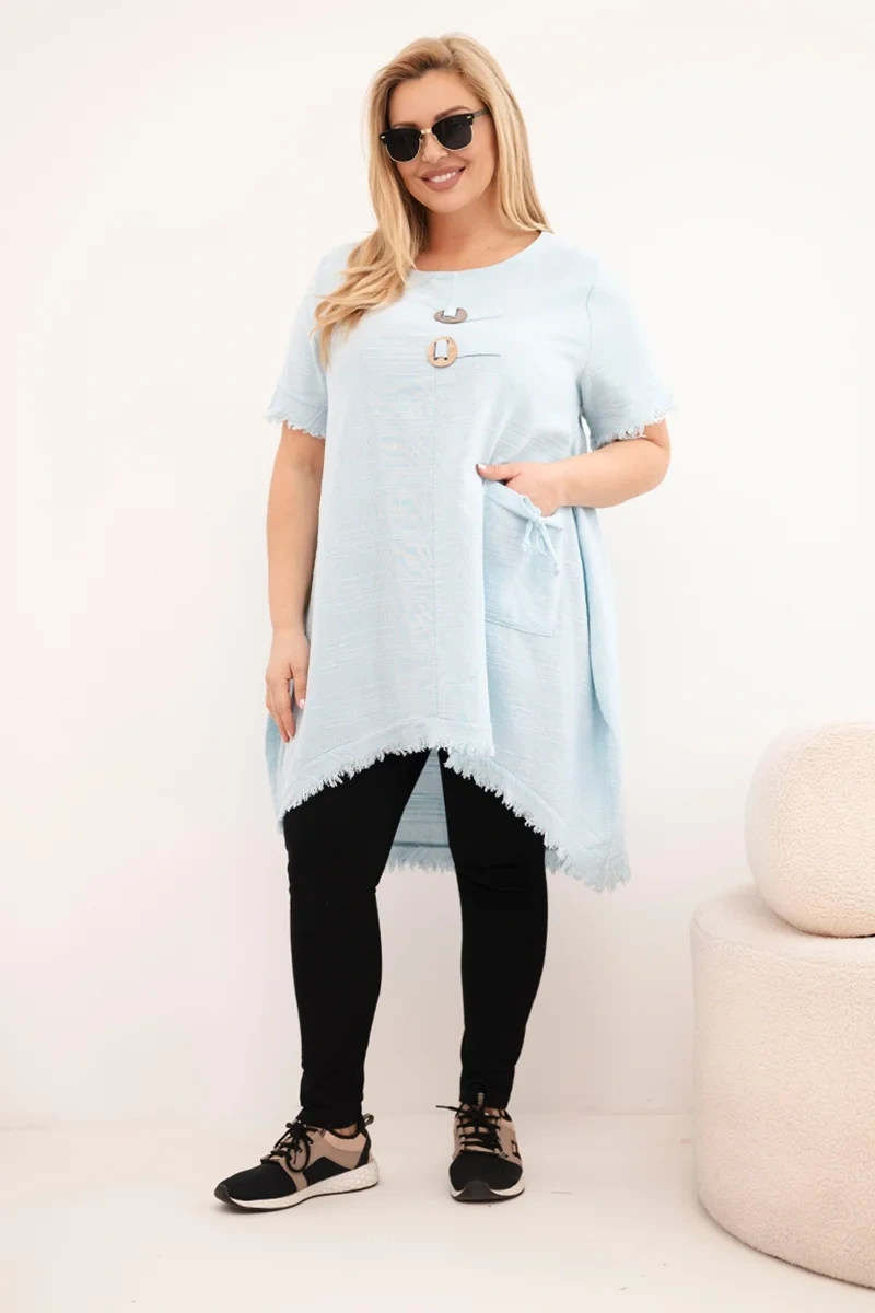 Kesi Włoski bavlnené plus size šaty s dlhším chrbtom a vreckom