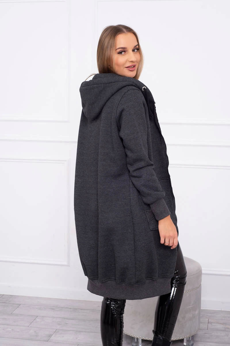 Long insulated sweatshirt with a graphite hood