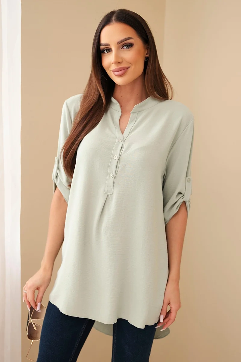 Blouse with a longer back dark mint