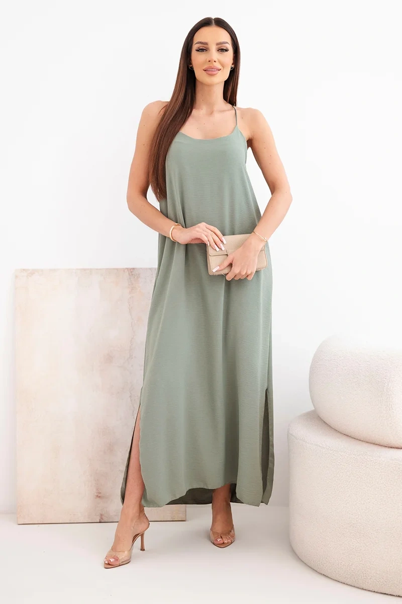 Long dress with straps light khaki