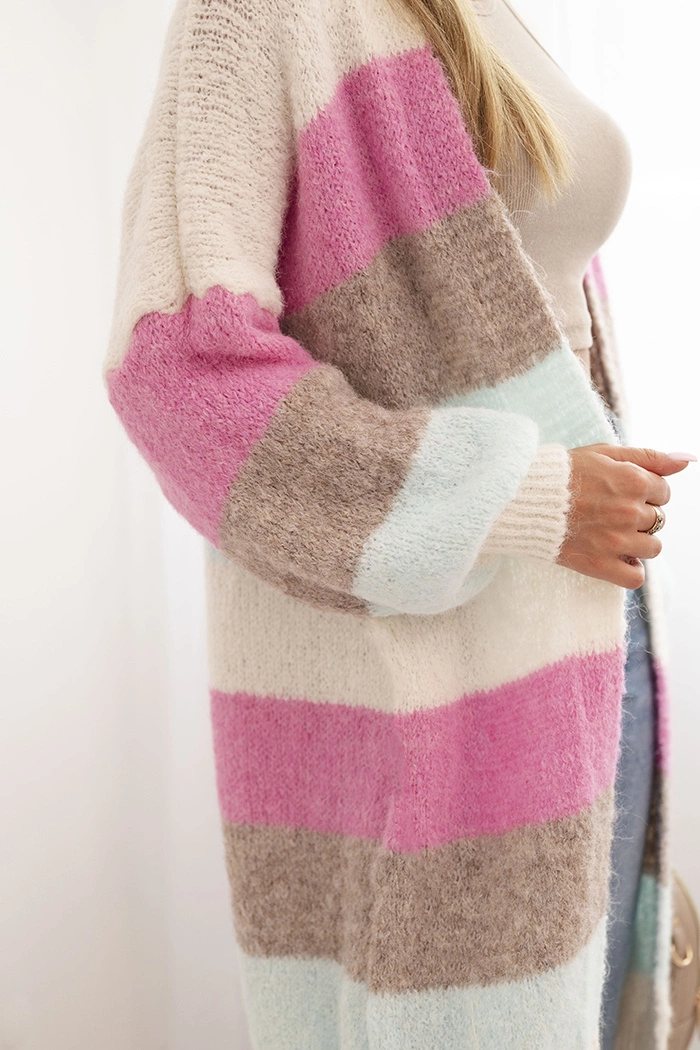 Kesi Włoski Women's cardigan with wool in colorful stripes ecru
