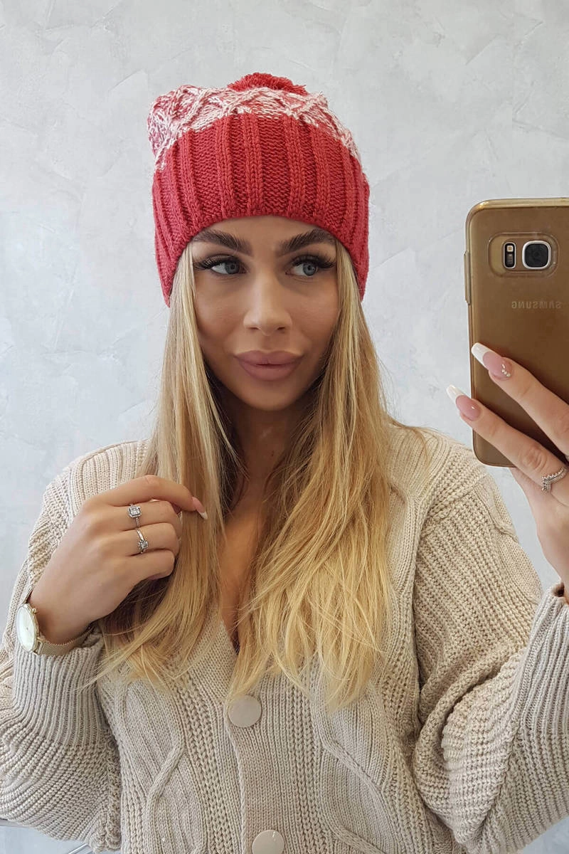 Kesi Milano fleecová čepice K203 ecru melange+red
