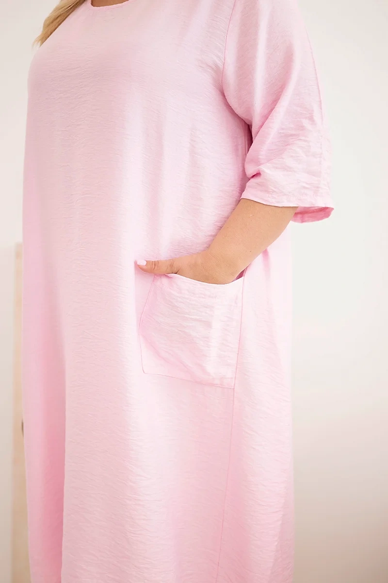 Plus size ružové šaty s vreckami
