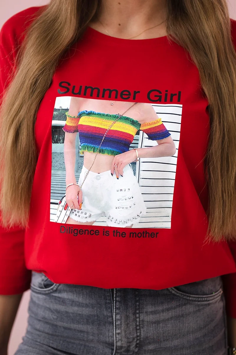 Blouse with Summer Girl print red