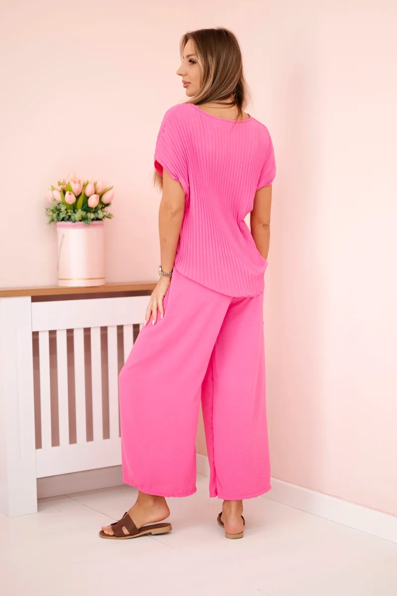Kesi Włoski Viscose set pleated blouse + trousers pink