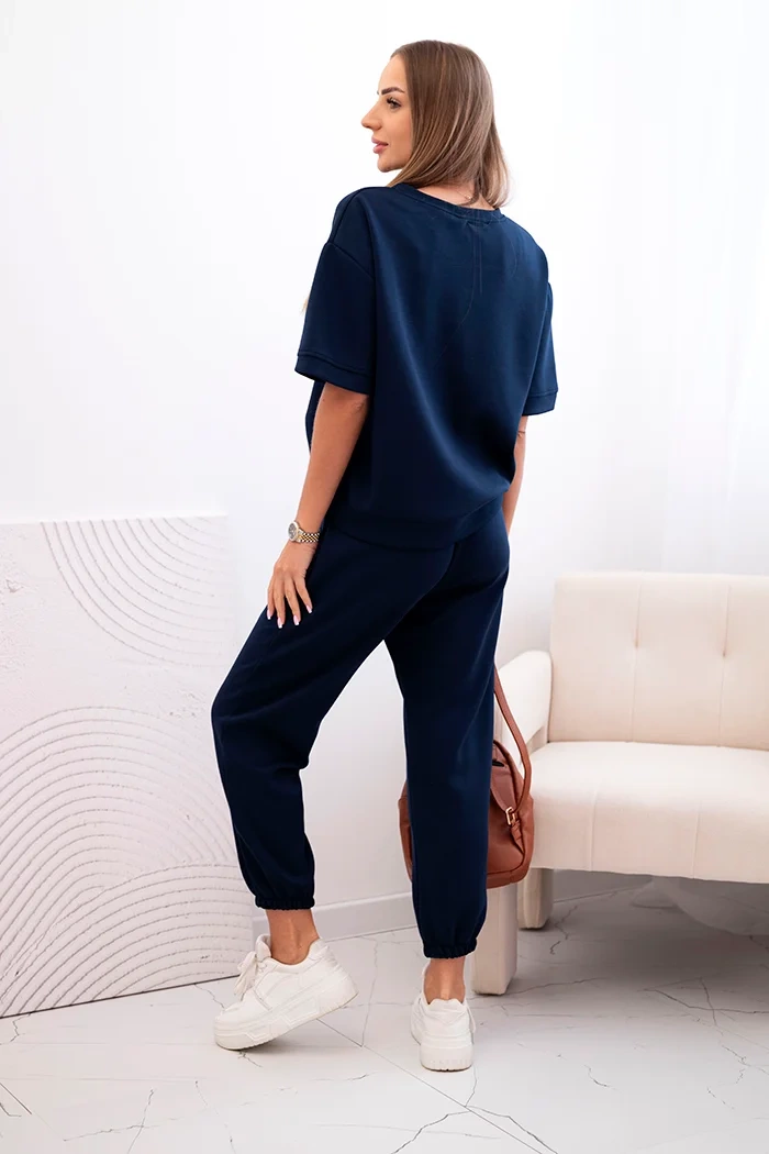 Kesi Włoski Women&#039;s viscose set with short sleeves and trousers navy blue